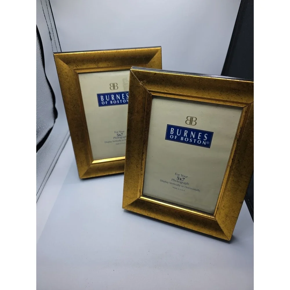 2 Burnes of Boston 5x7 Gold Border Photo Picture Frames New Made In USA Pair